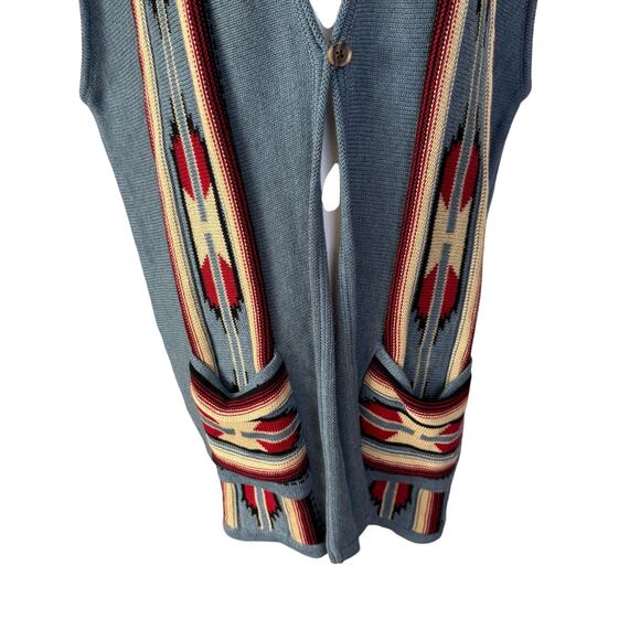Champs Poncho Cape Cardigan Sweater Women's Size 2X Blue Cotton Blend Aztec NWT - Picture 3 of 8